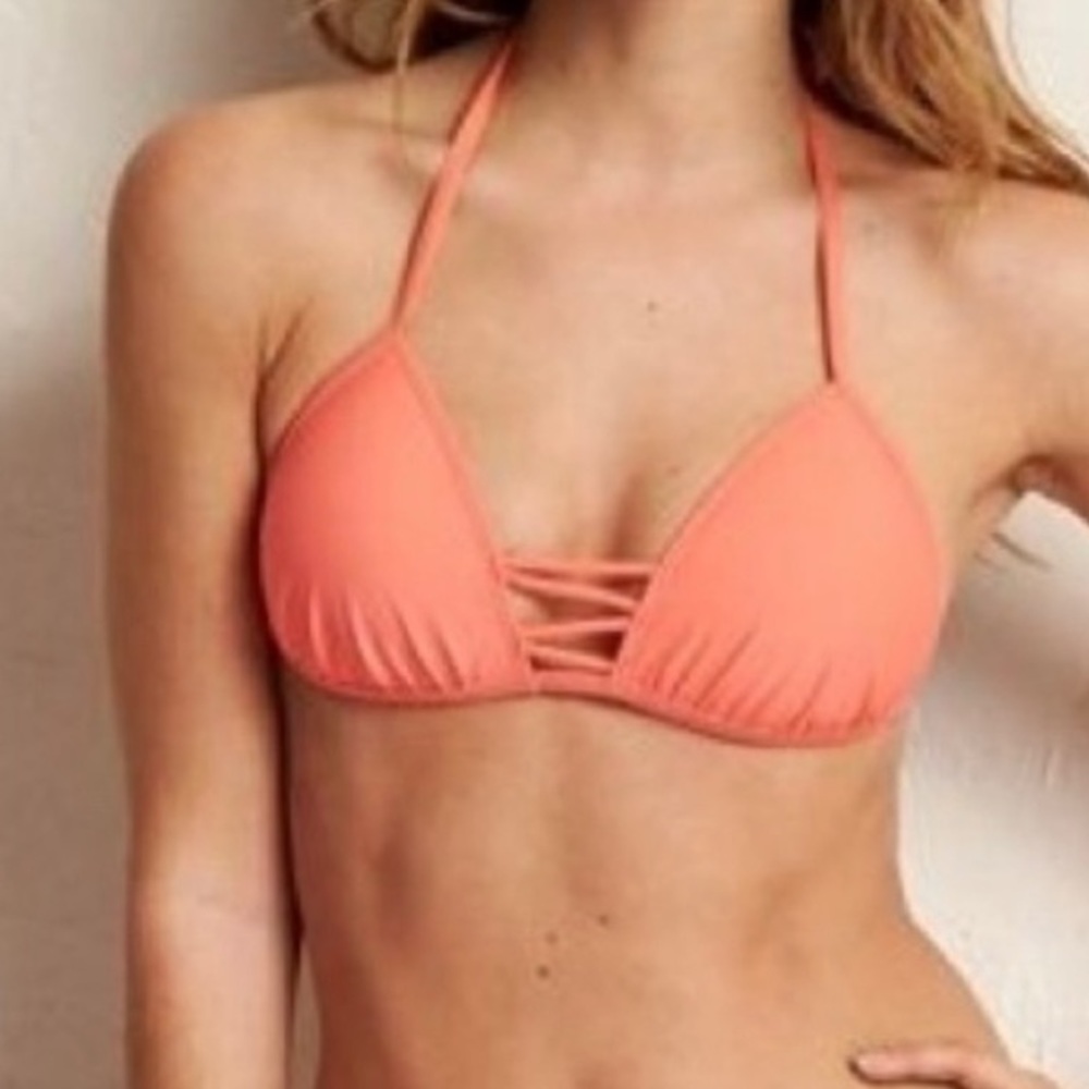 NWT Aerie Pleated Perky Triangle Bikini Top in Coral/Pink. Women’s X Large